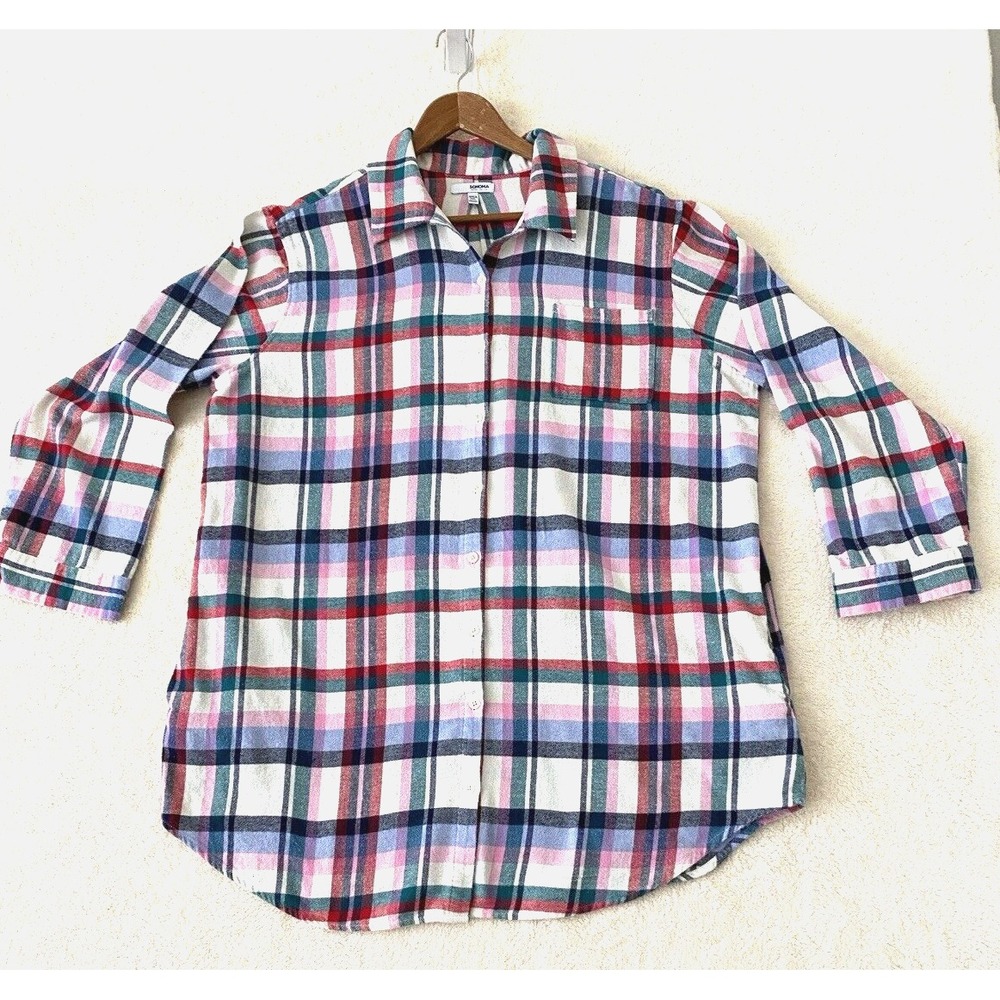 Ladies Sonoma Plaid Flannel Tunic Top with Side Inset Pockets Size XXL